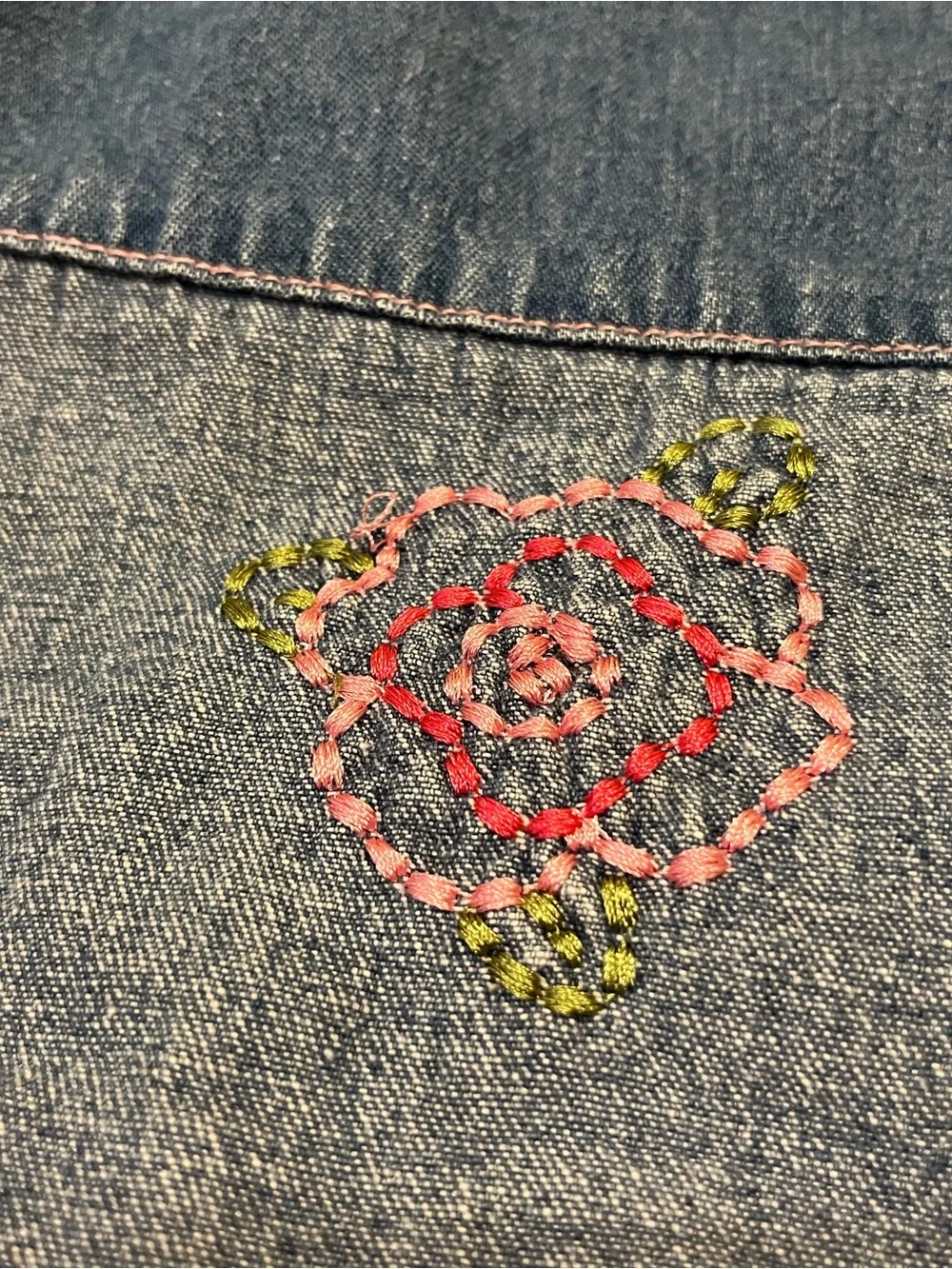Carter's Patchwork Denim Dress with Pink & Green Embroidery